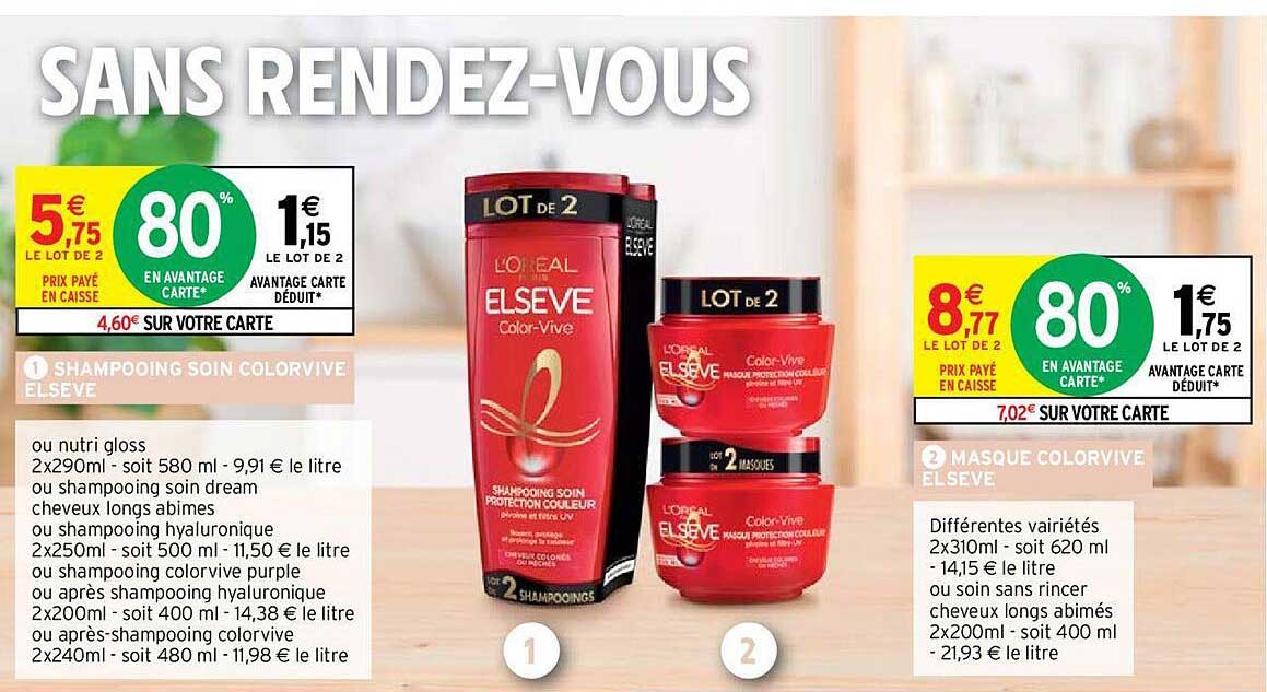 shampooing soin colorvive elsève, masqque colorvive eslève