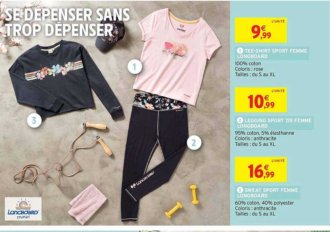 tee-shirt sport femme longboard, legging sport 7-8 femme longboard, sweat sport femme longboard