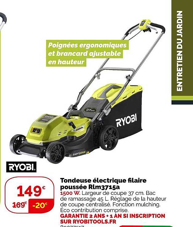 tondeuse électrique filaire poussée rlm3715a ryobi