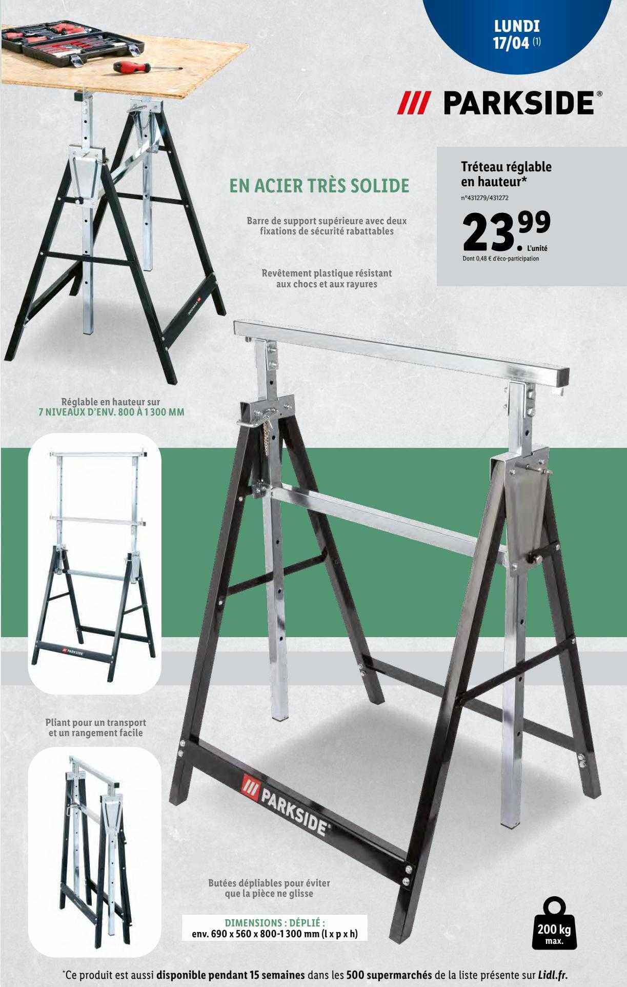 tréteau réglabe en hauteur parkside