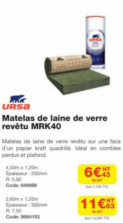 ursa matelas de laine de verre revêtu mrk40