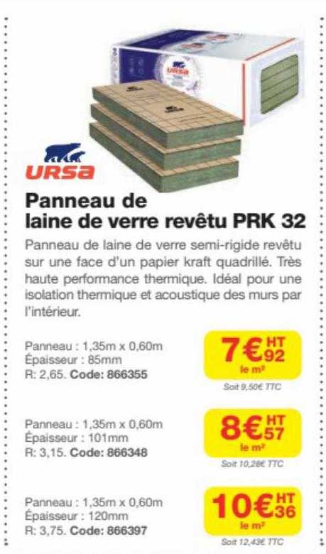 ursa panneau de laine de verre revêtu prk 32