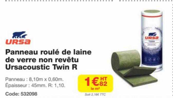 ursa panneau roulé de laine de verre non revêtu ursacoustic twin r