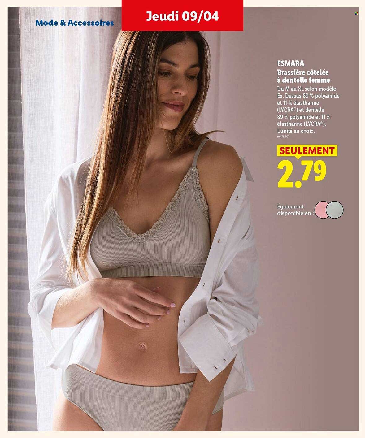 ESMARA Brassière côtelée à dentelle femme