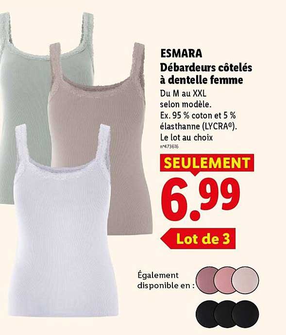 ESMARA Débardeurs côtelés à dentelle femme