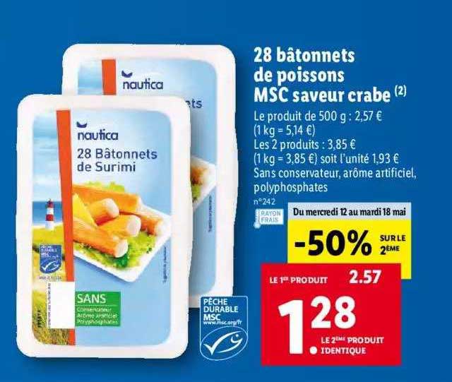 28 Bâtonnets De Poissons Msc Saveur Crabe