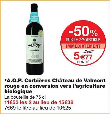 a.o.p. corbières château de valmont rouge en conversion vers l'agriculture biologique