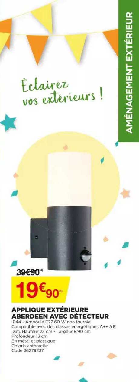 applique extérieure aberdeen avec détecteur