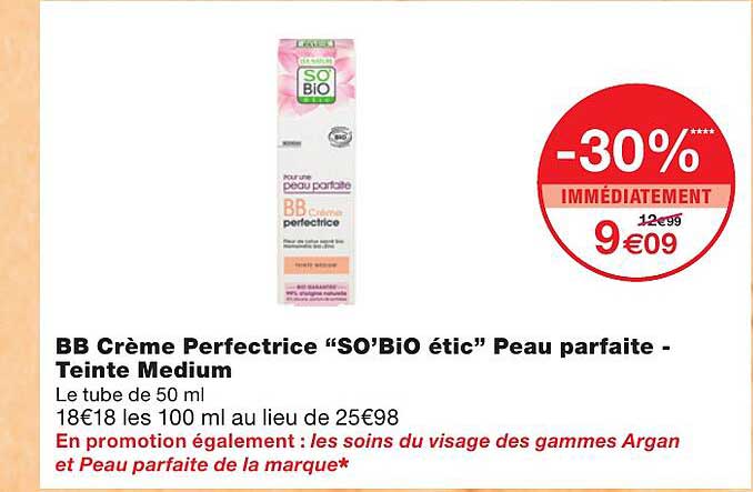 bb crème perfectrice "so'bio étic" peau parfaite - teinte medium