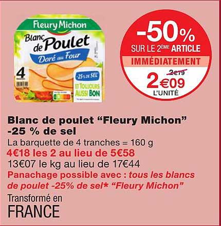 blanc de poulet "fleury michon" -25% de sel
