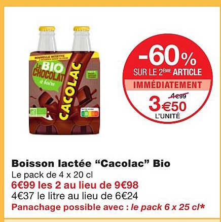 boisson lactée "cacolac" bio