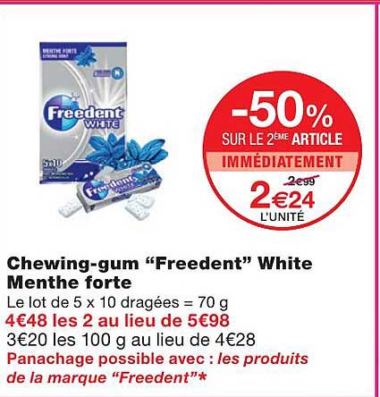 chewing-gum "freedent" white menthe forte