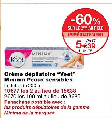crème dépilatoire "veet" minima peaux sensibles