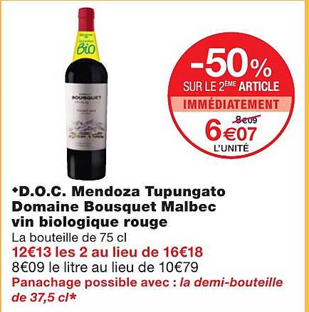 d.o.c. mendoza tupungato domaine bousquet malbec vin biologique rouge