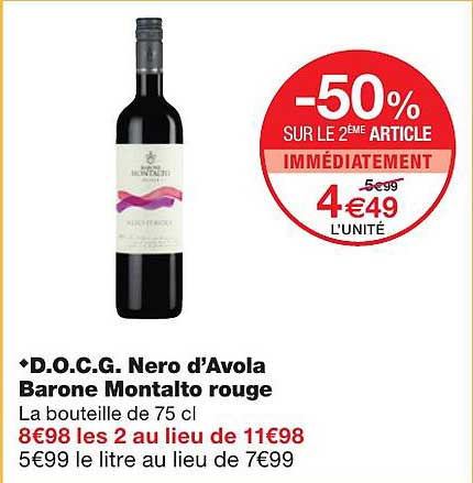 d.o.c.g. nero d'avola barone montalto rouge