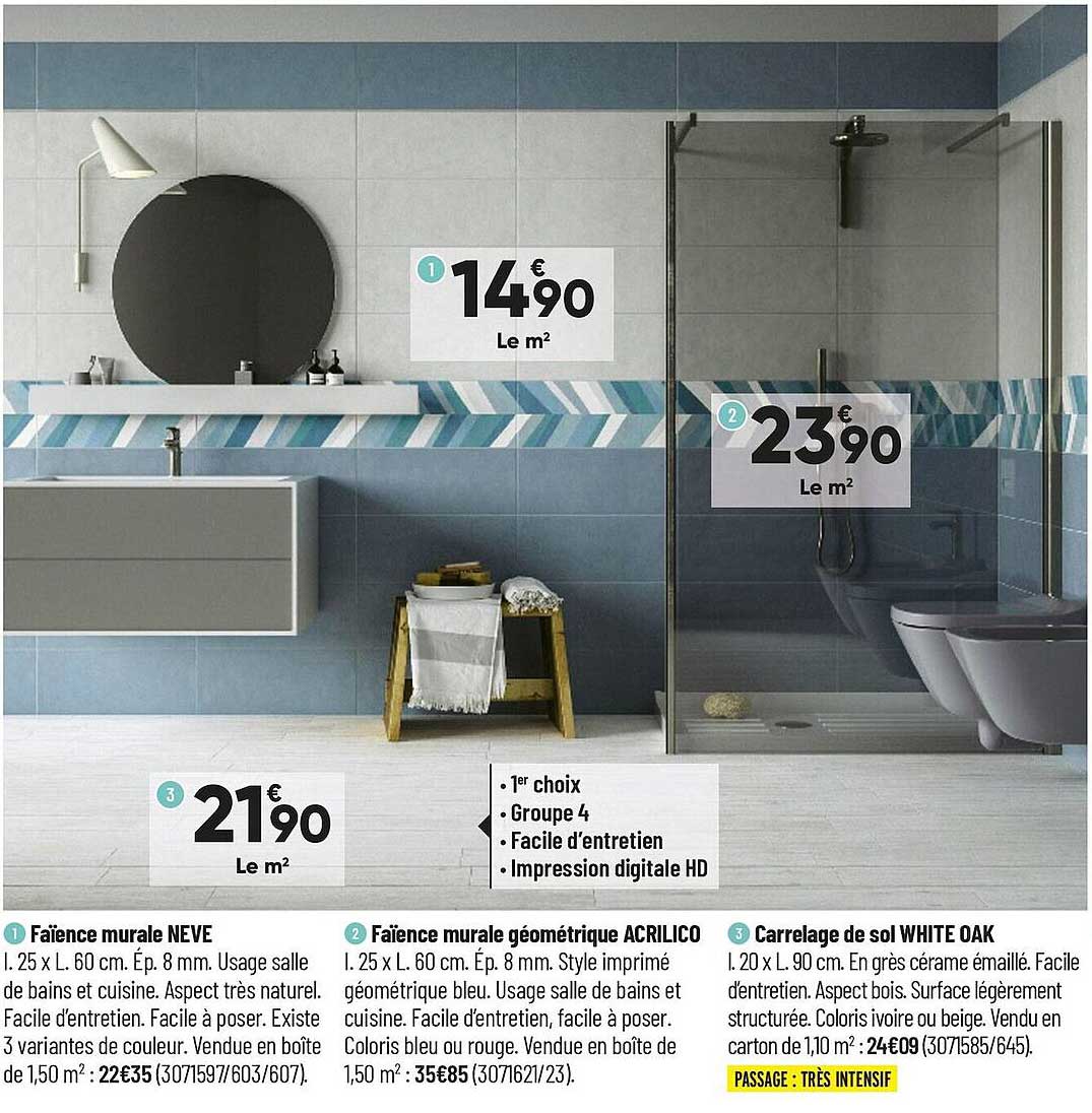 faïence murale neve, faïence murale géométrique acrilico, carrelage de sol white oak