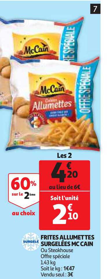 frites allumettes surgelées mc cain