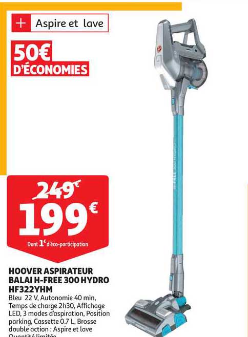 hoover aspirateur balai h-free 300 hydro hf322yhm