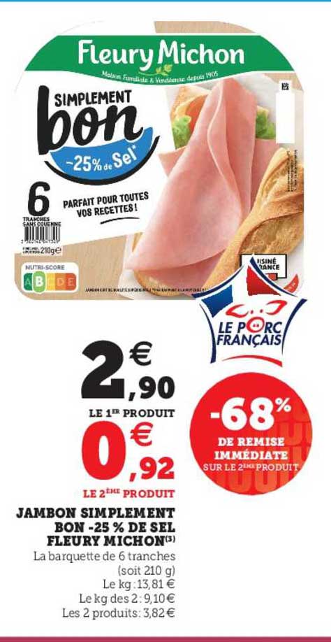 jambon simplement bon -25% de sel fleury michon