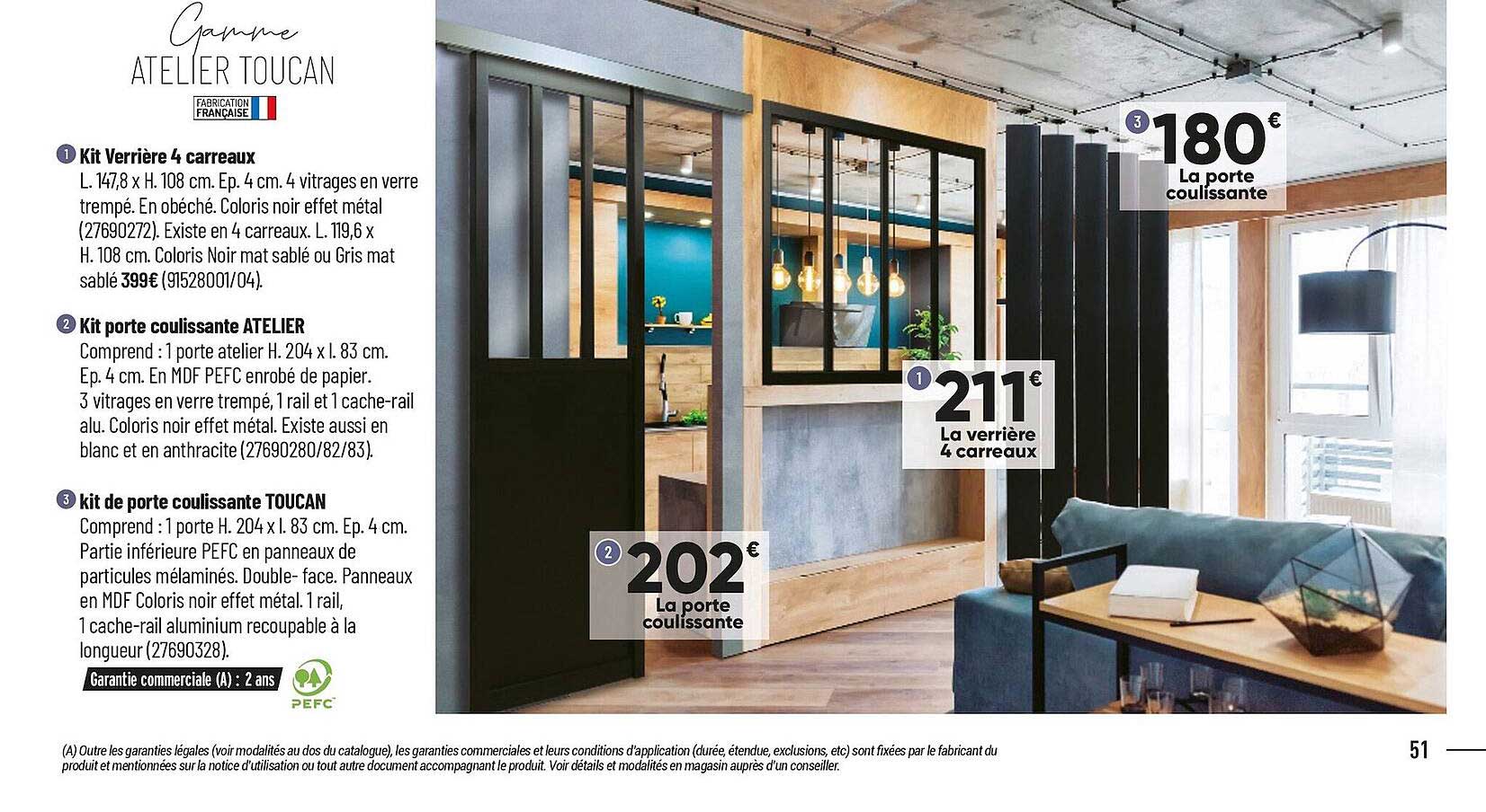 kit verrière 4 carreaux, kit porte coulissante atelier, kit de porte coulissante toucan