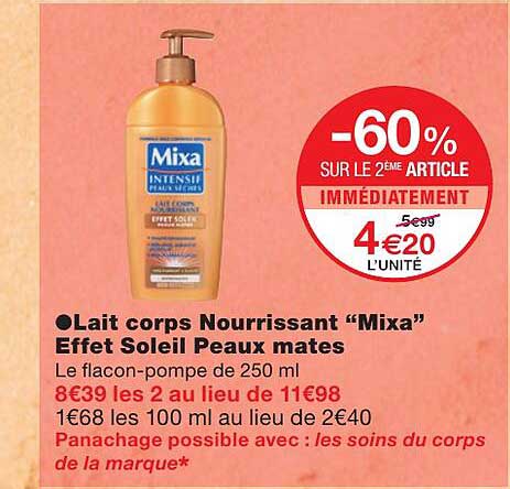 lait corps nourrissant "mixa" effet soleil peaux mates