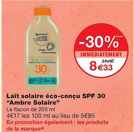 lait solaire éco-conçu spf 30 "ambre solaire"