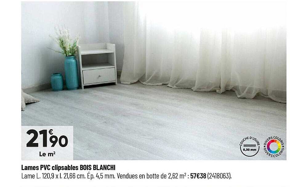 lames pvc clipsables bois blanchi