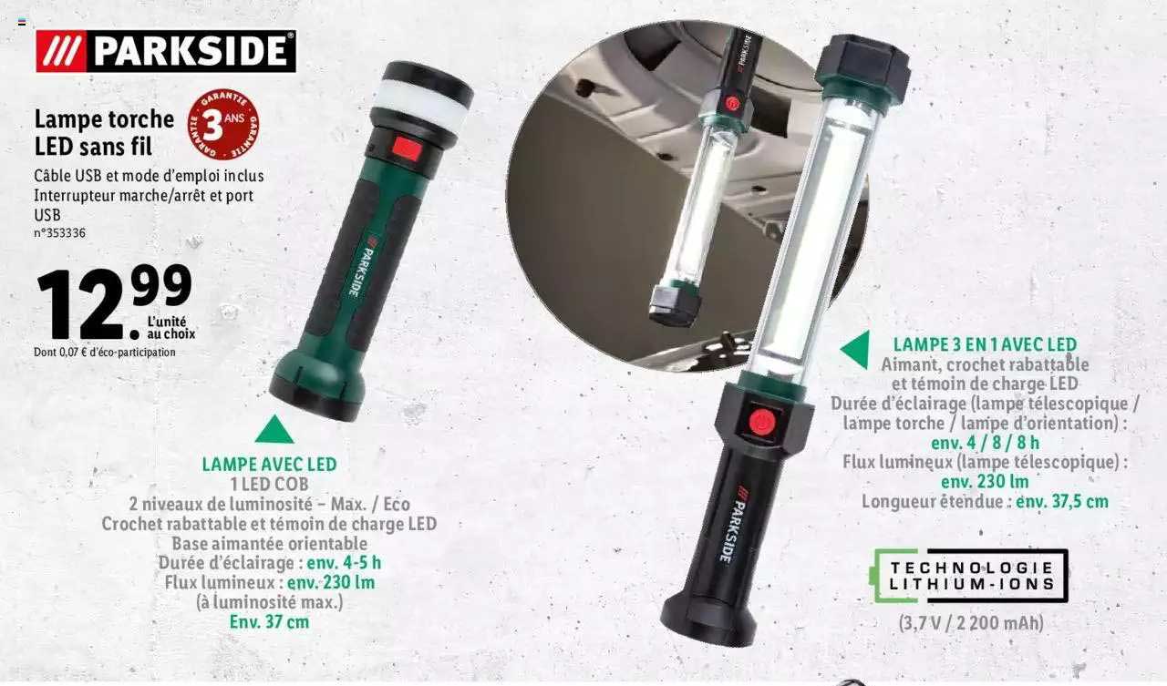 Lampe Torche Led Sans Fil Parkside