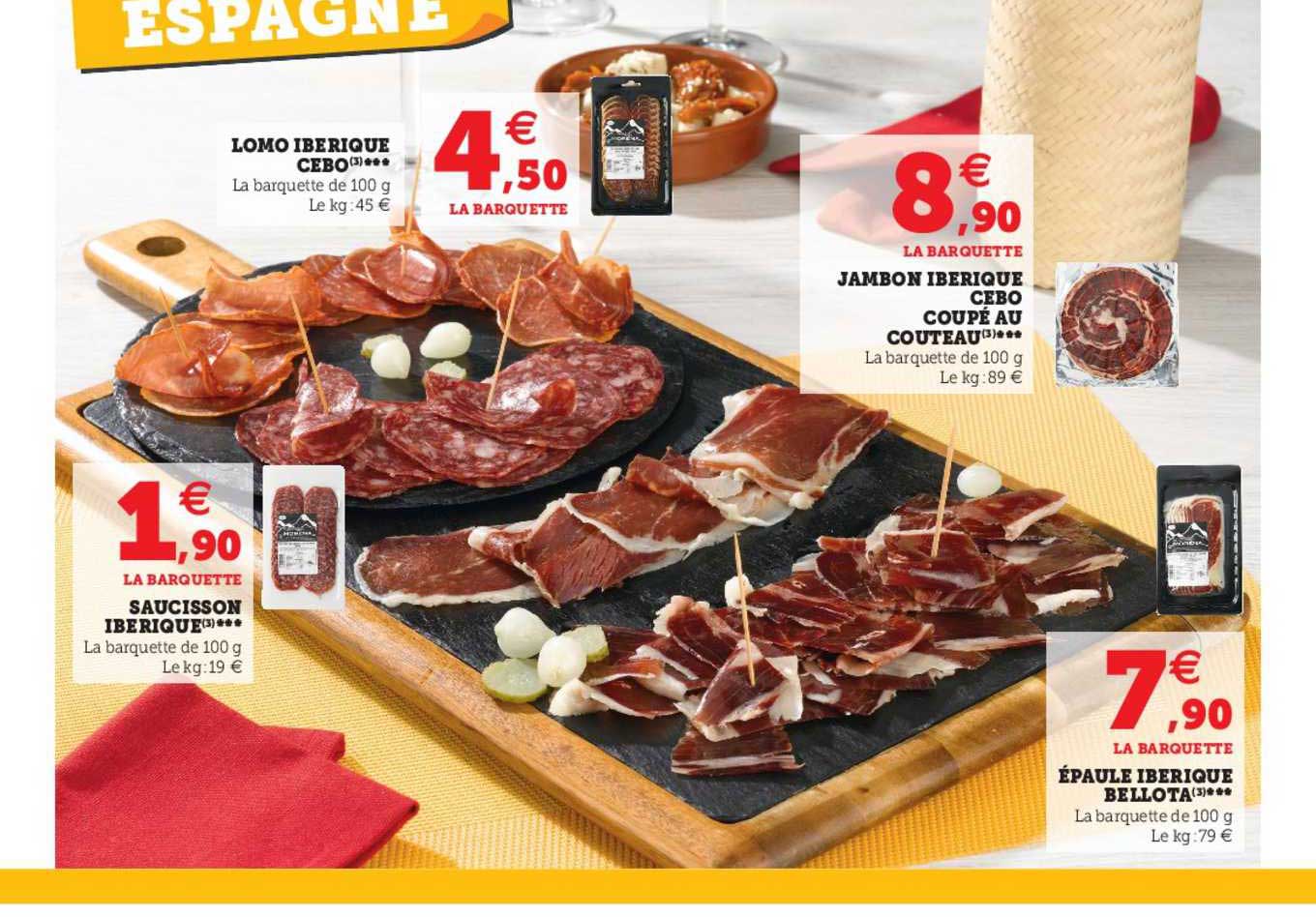 lomo ibérique cebo, saucisson ibérique, jambon ibérique cebo coupé au couteau, épaule ibérique bellota