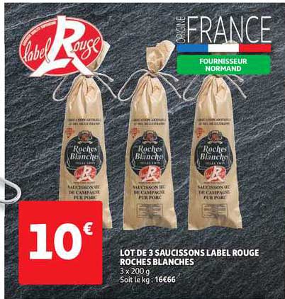 lot de 3 saucissons label rouge roches blanches