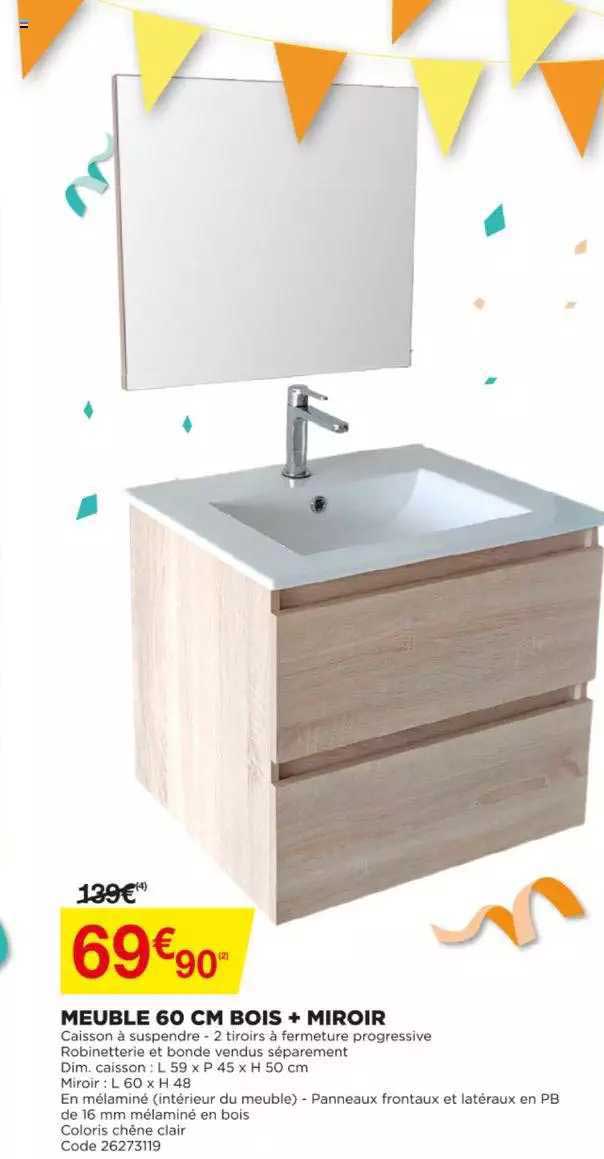 Meuble 60 Cm Bois + Miroir