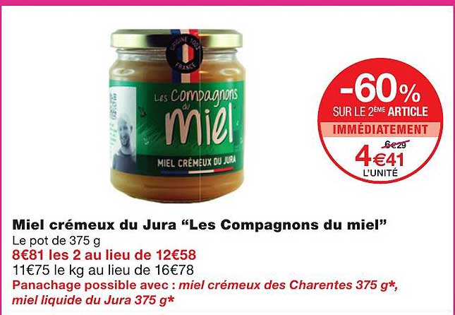 miel crémeux du jura "les compagnons du miel"
