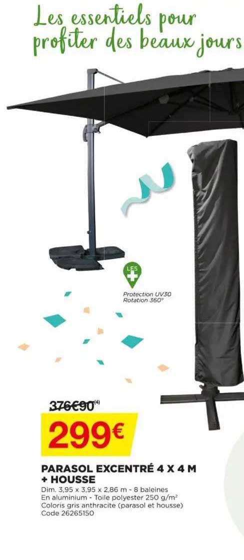 parasol excentré 4 x 4 m + housse