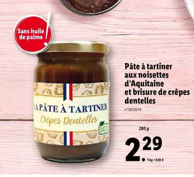 pâte à tartiner aux noisettes d'aquitaine et brisure de crêpes dentelles