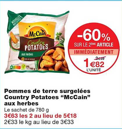 pommes de terre surgelées country potatoes "mc cain" aux herbes