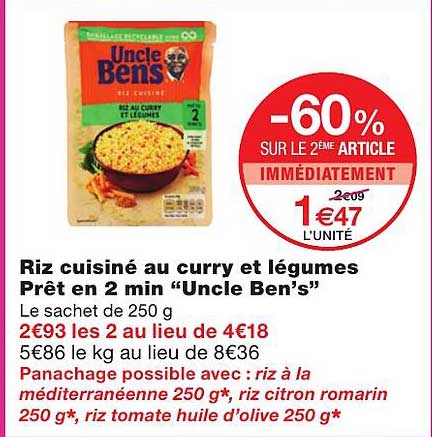 riz cuisiné au curry et légumes prêt en 2 min "uncle ben's"