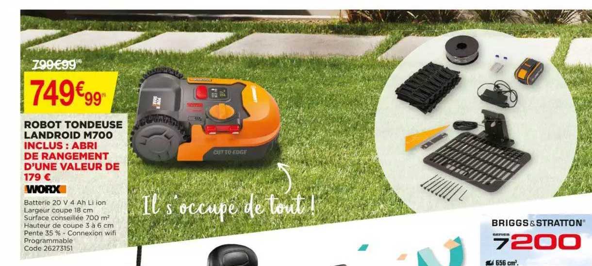 robot tondeuse landroid m700 inclus : abri de rangement