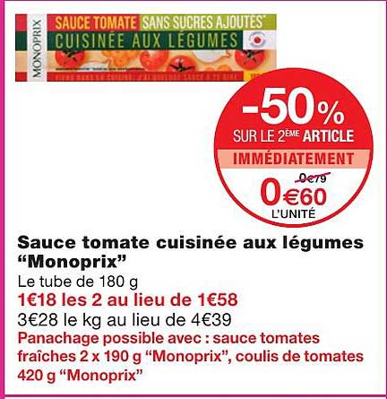 Sauce Tomate Cuisinée Aux Légumes "monoprix"