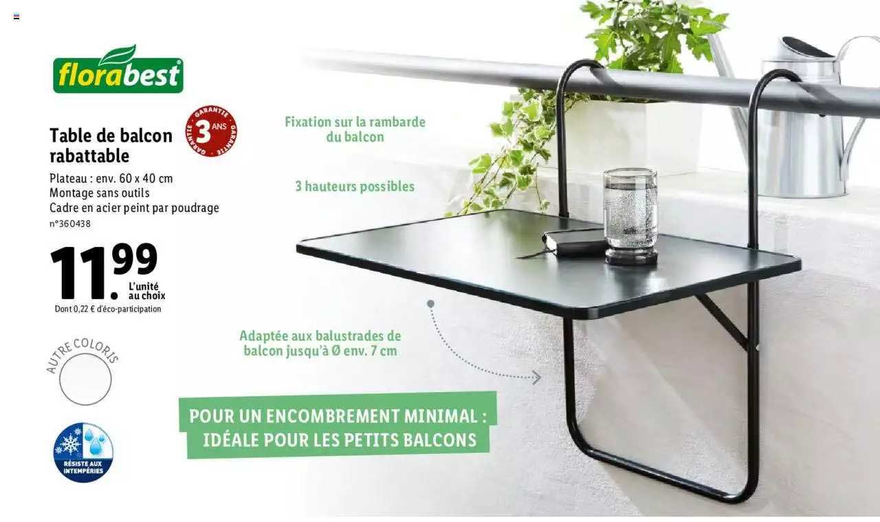 table de balcon rabattable florabest