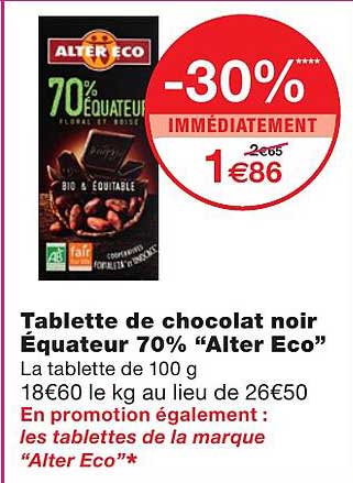 tablette de chocolat noir équateur 70% "alter éco"