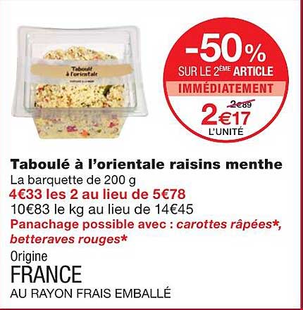 Taboulé à L'orientale Raisins Menthe