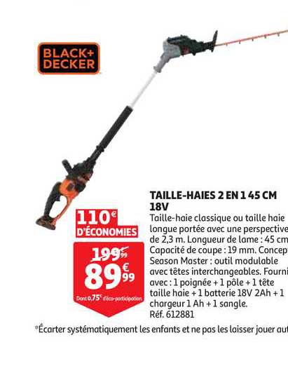 taille-haies 2 en 1 45 cm 18v black+decker