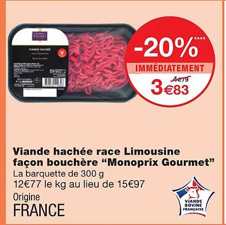 viande hachée race limousine façon bouchère "monoprix gourmet"
