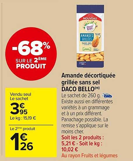 amande décortiquée grillée sans sel daco bello