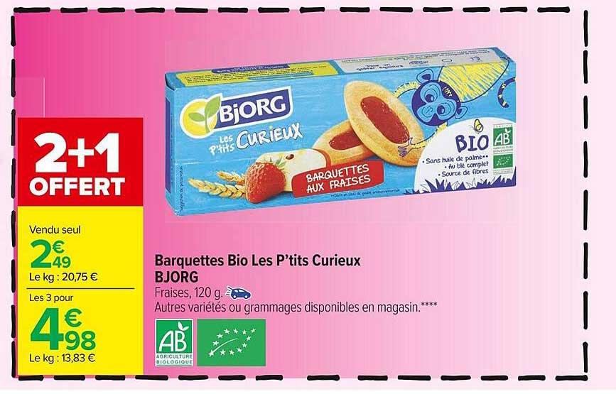 barquettes bio les p'tits curieux bjorg