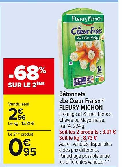 bâtonnets «le cœur frais» fleury michon