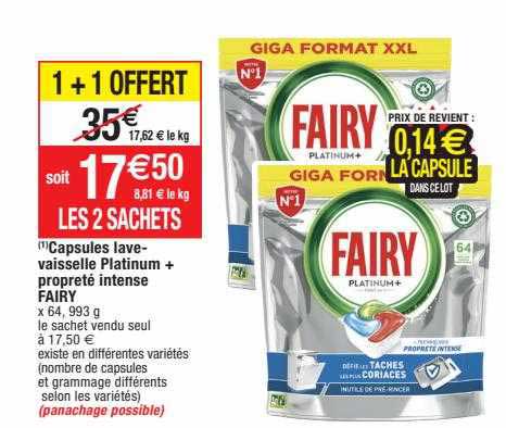 capsules lave-vaisselle platinum+ propreté intense fairy