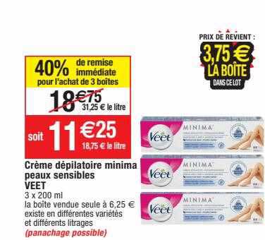 crème dépilatoire minima peaux sensibles veet