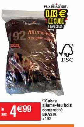 cubes allume-feu bois compressé brasia