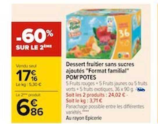 Dessert Fruitier Sans Sucres Ajoutés "format Familial" Pom'potes